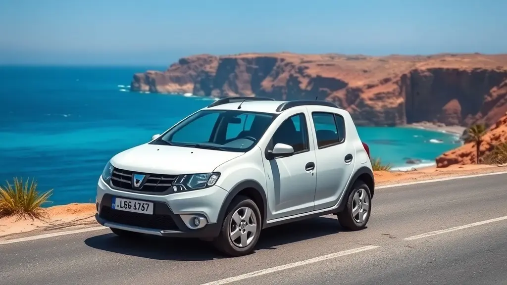 Compact Dacia Sandero on Essaouira coastal road
